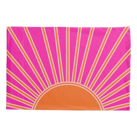Sun Sunrise Hot Pink en Oranje Preppy Sunshine Kussensloop (Achterkant)