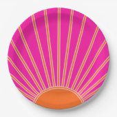 Sun Sunrise Hot Pink en Oranje Preppy Sunshine Papieren Bordje (Voorkant)