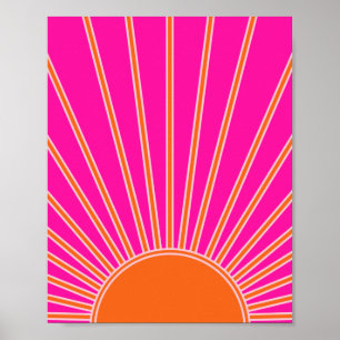 Sun Sunrise Hot Pink en Oranje Preppy Sunshine Poster