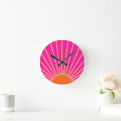 Sun Sunrise Hot Pink en Oranje Preppy Sunshine Ronde Klok (Huis)