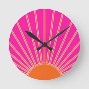 Sun Sunrise Hot Pink en Oranje Preppy Sunshine Ronde Klok