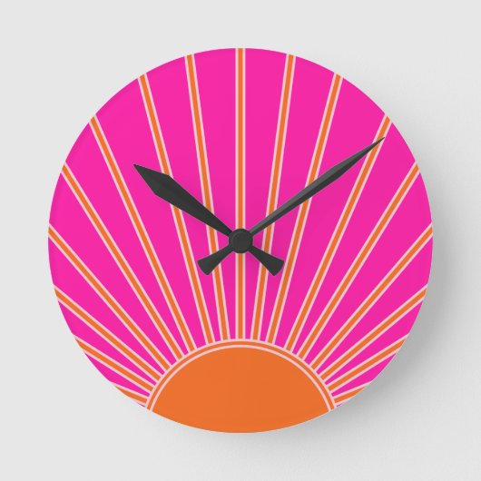 Sun Sunrise Hot Pink en Oranje Preppy Sunshine Ronde Klok (Voorkant)