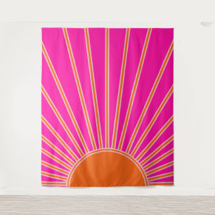 Sun Sunrise Hot Pink en Oranje Preppy Sunshine Wandkleed
