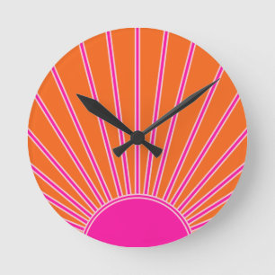 Sun Sunrise Oranje en Hot Pink Preppy Sunshine Ronde Klok