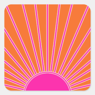 Sun Sunrise Oranje en Hot Pink Preppy Sunshine Vierkante Sticker