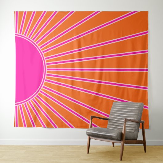 Sun Sunrise Oranje en Hot Pink Preppy Sunshine Wandkleed (In Situ (horizontaal))