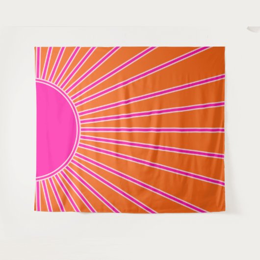 Sun Sunrise Oranje en Hot Pink Preppy Sunshine Wandkleed (Voorkant (horizontaal))