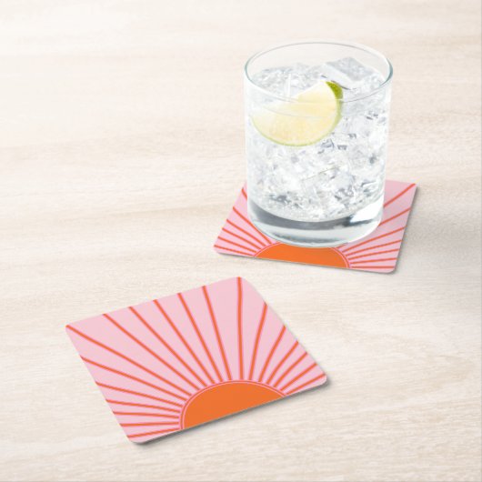 Sun Sunrise Pastel roze en Oranje zon Kartonnen Onderzetters (Insitu)