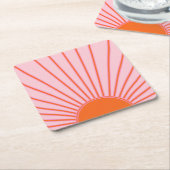 Sun Sunrise Pastel roze en Oranje zon Kartonnen Onderzetters (Schuin)