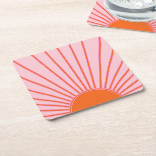 Sun Sunrise Pastel roze en Oranje zon Kartonnen Onderzetters (Schuin)