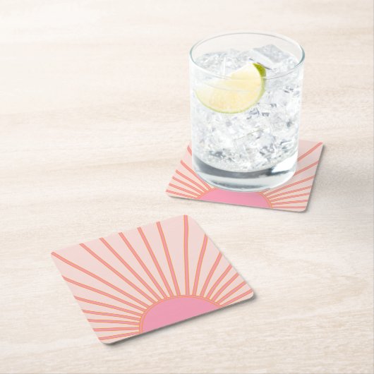 Sun Sunrise Pink Abstract Retro Sunshine Kartonnen Onderzetters (Insitu)
