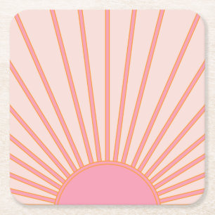 Sun Sunrise Pink Abstract Retro Sunshine Kartonnen Onderzetters