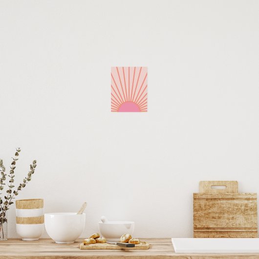 Sun Sunrise Pink Abstract Retro Sunshine Poster (Keuken)