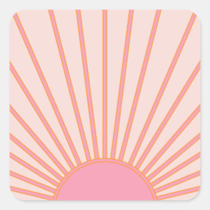 Sun Sunrise Pink Abstract Retro Sunshine Vierkante Sticker