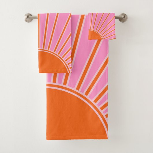 Sun Sunrise roze en Oranje Boho Sunshine Bad Handdoek (Insitu)