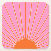 Sun Sunrise roze en Oranje  Boho Sunshine Kartonnen Onderzetters (Voorkant)