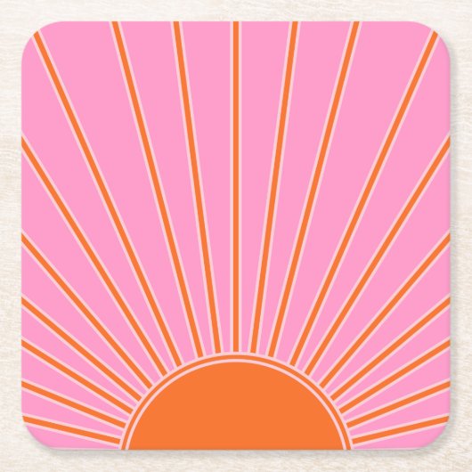Sun Sunrise roze en Oranje  Boho Sunshine Kartonnen Onderzetters (Voorkant)