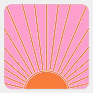 Sun Sunrise roze en Oranje  Boho Sunshine Vierkante Sticker