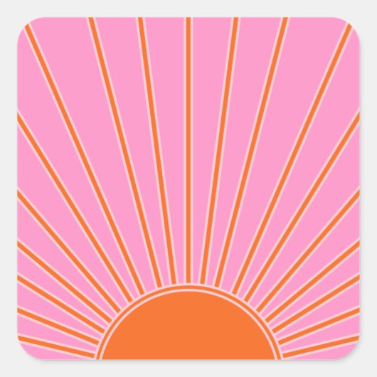 Sun Sunrise roze en Oranje Boho Sunshine Vierkante Sticker (Voorkant)