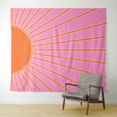 Sun Sunrise roze en Oranje  Boho Sunshine Wandkleed (In Situ (horizontaal))