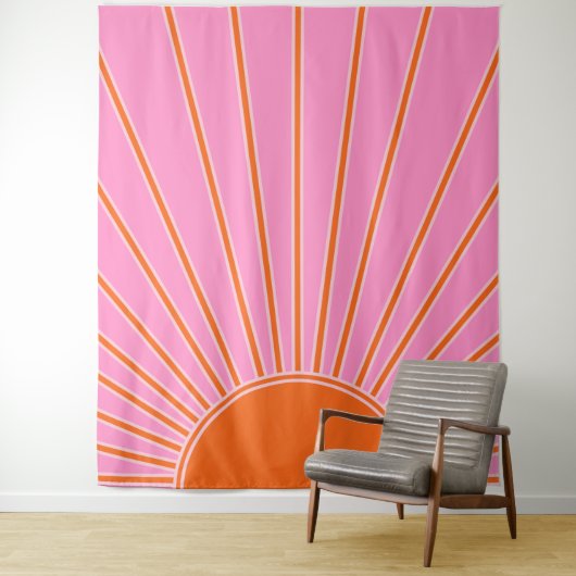Sun Sunrise roze en Oranje Boho Sunshine Wandkleed (In situ)