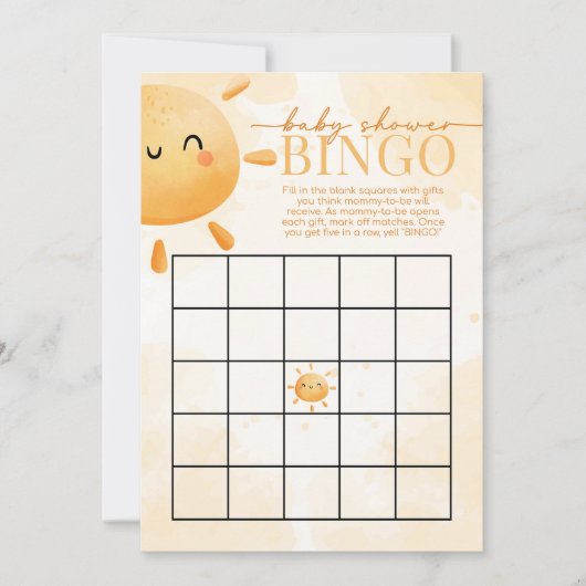 Sun Sunshine Baby shower BINGO Game Kaart (Voorkant)