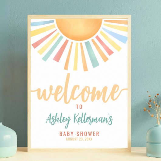Sun Sunshine Baby shower Welkom Teken Poster