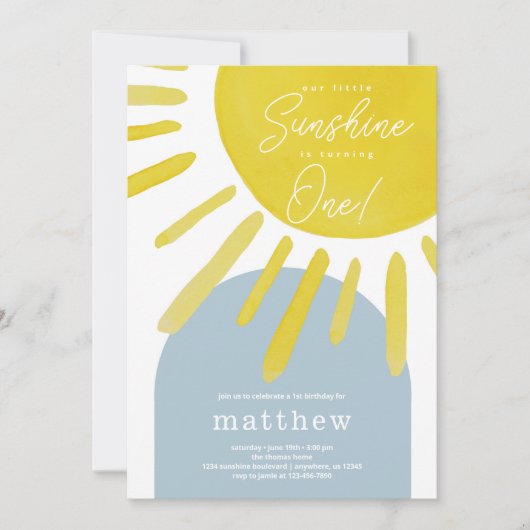 Sun Sunshine Boy's First Birthday Invitation Kaart (Voorkant)