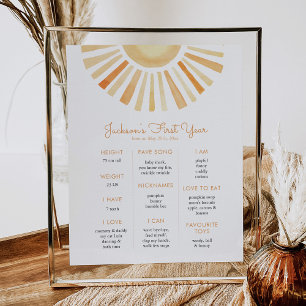Sun Sunshine First Birthday Milestone Birthday Poster