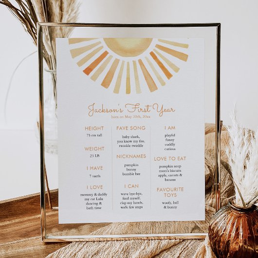 Sun Sunshine First Birthday Milestone Birthday Poster