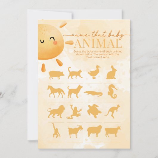 Sun Sunshine Name dat Baby Animal Shower Game Kaart (Voorkant)