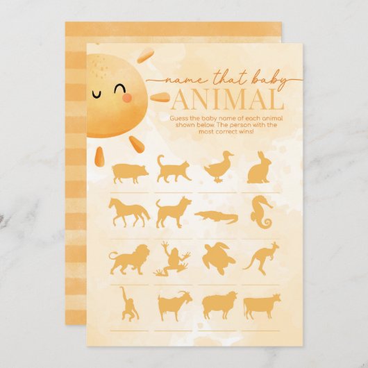 Sun Sunshine Name dat Baby Animal Shower Game Kaart (Voorkant / Achterkant)