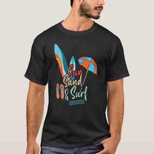 Sun Surf Sand Beach Relaxation Vacation Wave New T-shirt (Voorkant)