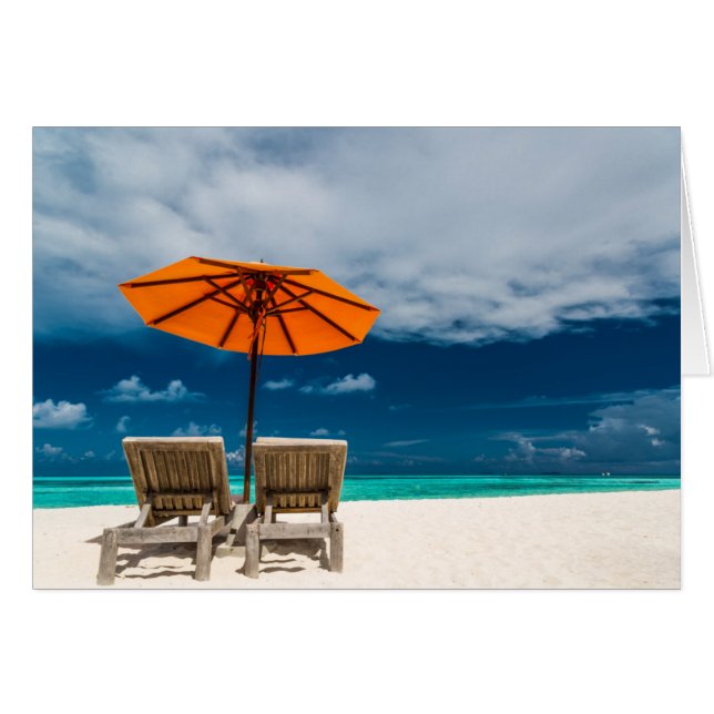 Sun Umbrella op zandstrand |Malediven (Voorkant Horizontaal)