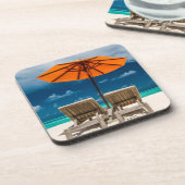 Sun Umbrella op zandstrand |Malediven Drankjes Onderzetter (Linkerzijde)