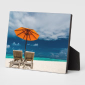 Sun Umbrella op zandstrand |Malediven Fotoplaat (Zijkant)