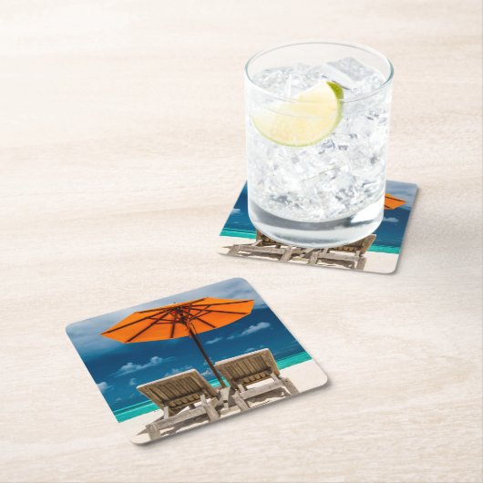 Sun Umbrella op zandstrand |Malediven Kartonnen Onderzetters (Insitu)