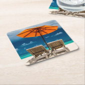 Sun Umbrella op zandstrand |Malediven Kartonnen Onderzetters (Schuin)