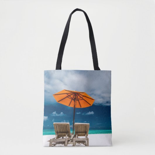 Sun Umbrella op zandstrand |Malediven Tote Bag (Voorkant)