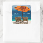 Sun Umbrella op zandstrand |Malediven Vierkante Sticker (Tas)