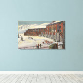 Sun Valley, ID - Ski Party in Lodge Sawtooth Canvas Afdruk (Insitu (Houten vloer))