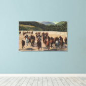 Sun Valley, ID - Wild Horse Roundup Canvas Afdruk (Insitu (Houten vloer))