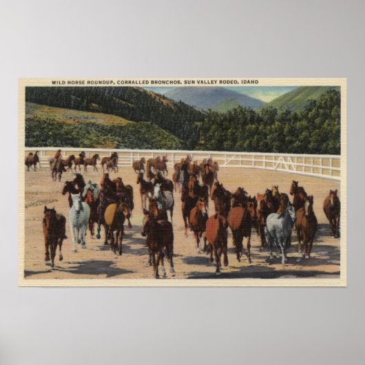 Sun Valley, ID - Wild Horse Roundup Poster (Voorkant)