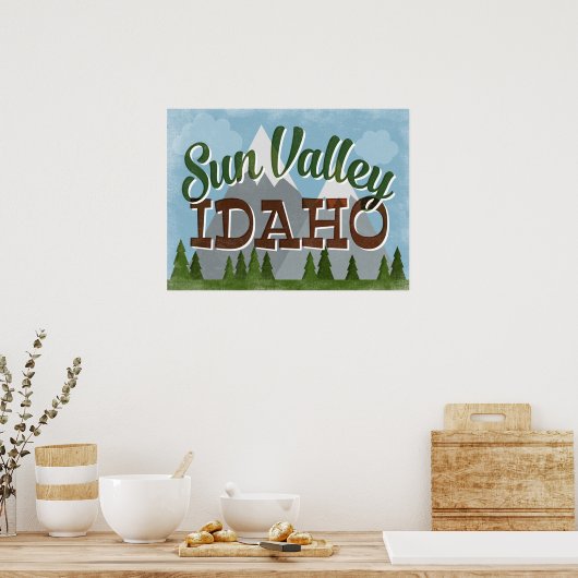 Sun Valley Idaho Fun Retro Snowy Mountains Poster (Keuken)