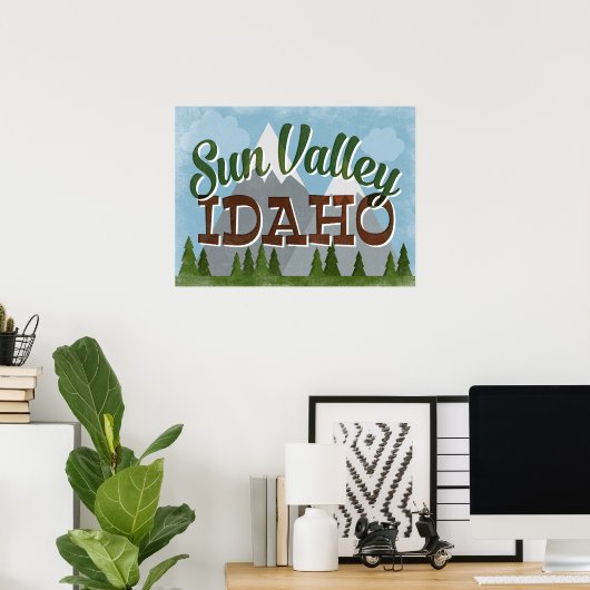 Sun Valley Idaho Fun Retro Snowy Mountains Poster (Thuiskantoor)