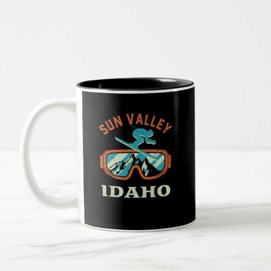 Sun Valley Idaho Retro Skiing Snowboarding Tweekleurige Koffiemok (Links)
