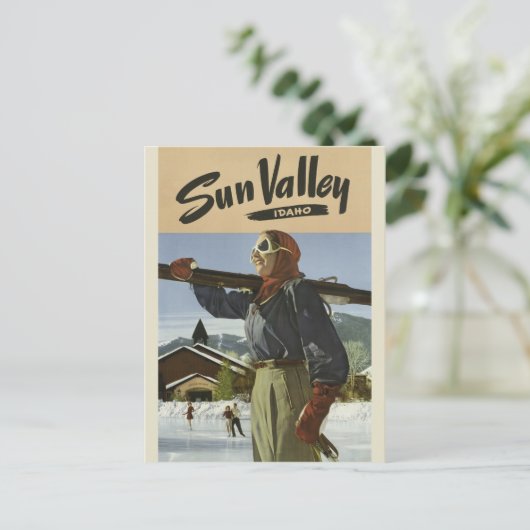 Sun Valley Idaho vintage reizen briefkaart (Staand voorkant)