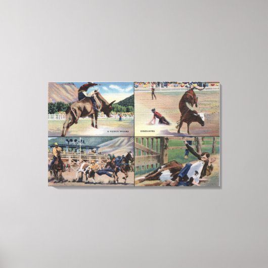 Sun Valley, IDRodeo Bull Dogging Scenes Canvas Afdruk (Voorkant)