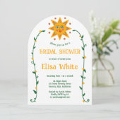 Sun & Vines Boho Arch Whimsical CUSTOM QR Bridal Kaart (Staand voorkant)