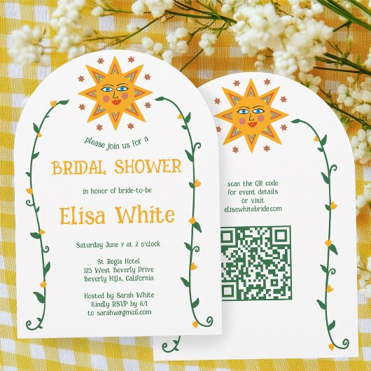 Sun & Vines Boho Arch Whimsical CUSTOM QR Bridal Kaart